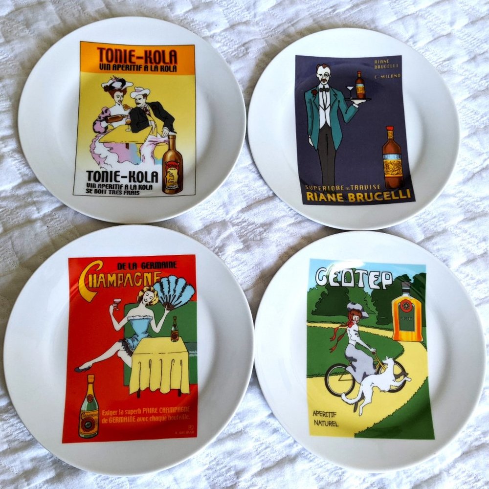 I. Godinger & Co. Creations French Liqueur Ad Fruit Salad Dessert Plate Set of 4